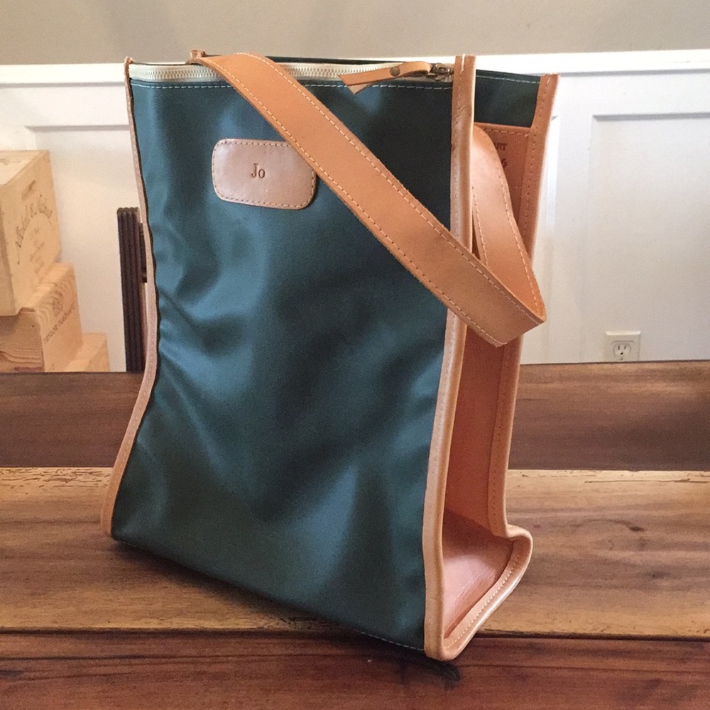Jon Hart Design rich leather & green nylon tote